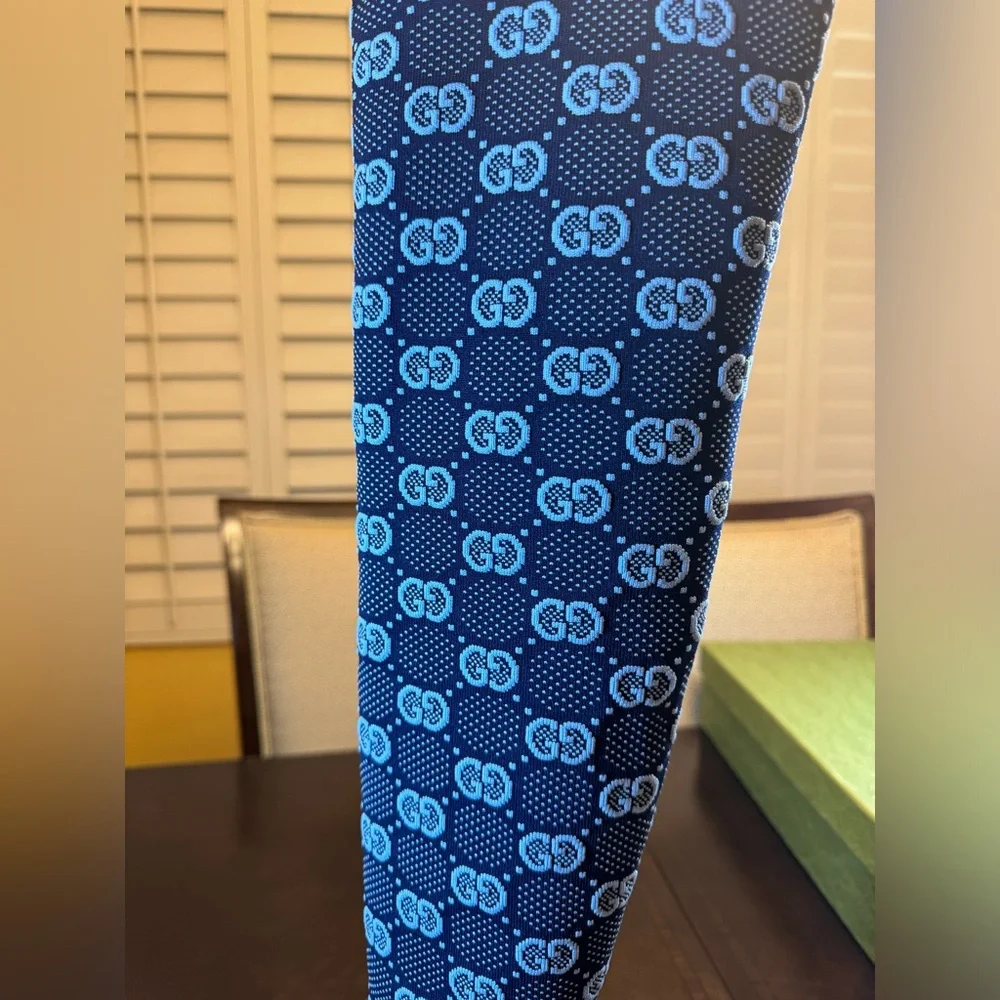 New Gucci GG Supreme Logo Knit Blue Knee High Boots Size 37.5 / US 7.5 - Picture 9 of 16